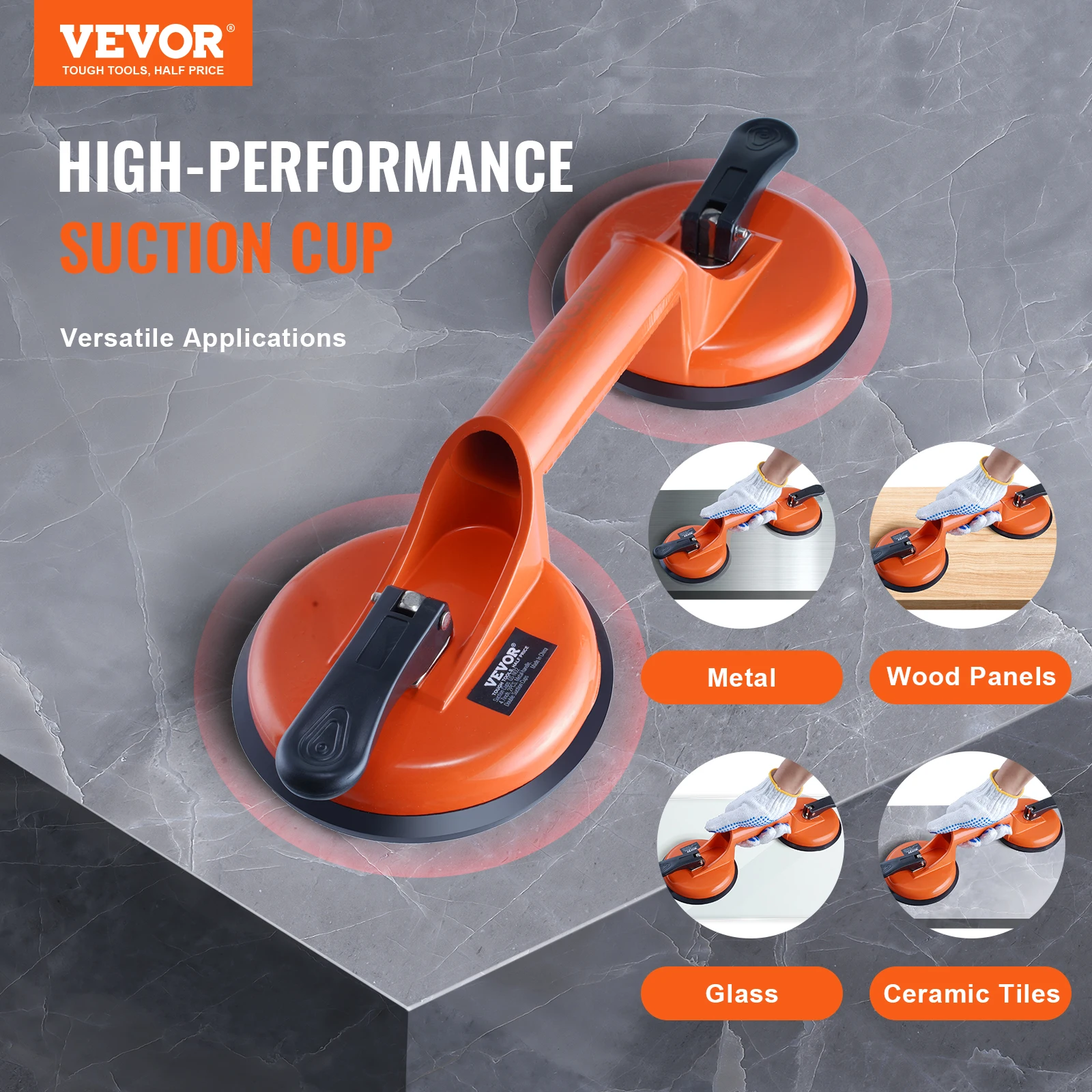 Vacuum Suction Cup Vacuum Sucker Glass Suction Cup Handle VEVOR 4.7" 2 Pack 330 lbs Glass Vacuum Suction Cup Vacuum Aluminum Handle Glass Granite Tile Metal Wood Panel Lifting