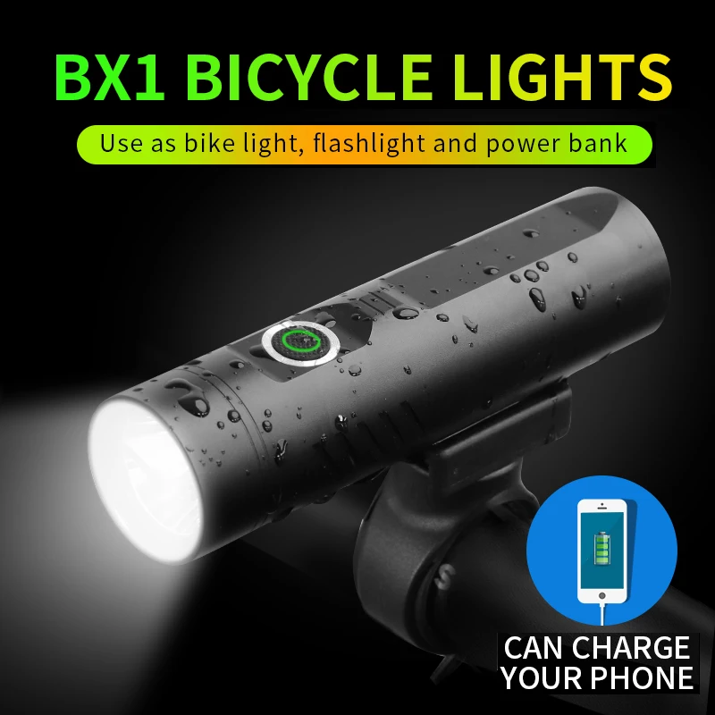 

BX1 Bicycle Light Headlight Flashlight USB Rechargeable Output T6 Waterproof Brightness MTB Bike Light Power Bank Night Ridding