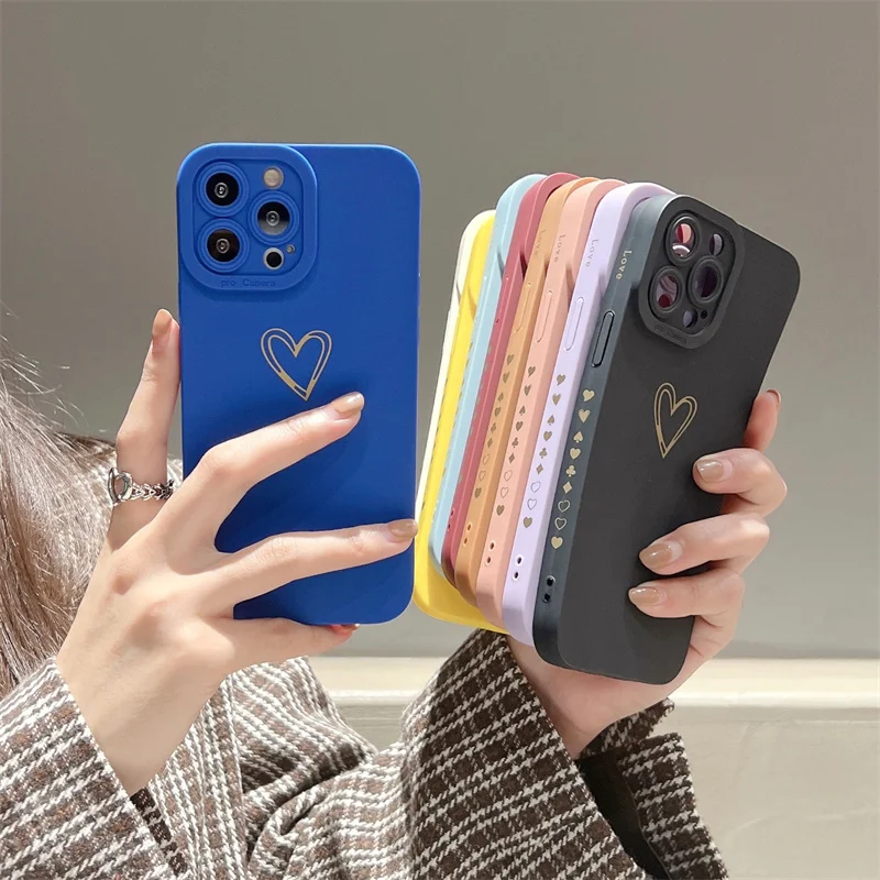 Colorful Love Heart Phone Case For iPhone 11 12 13 Pro Max 14 Pro X XR XS Max 7 8 Plus Candy Color Soft TPU Silicone Back Cover