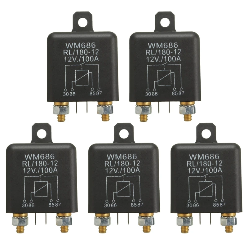 5X 12V 100Amp 4-Pin Heavy Duty On/Off Switch Split Charge Relay Per Auto Boat Van Black