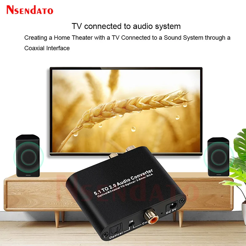 5.1ch Digital Audio Converter Decoder SPDIF Coaxial Audio Digital to 3.5mm RCA Optical Analog Decodificador For Dolby AC-3/DTS