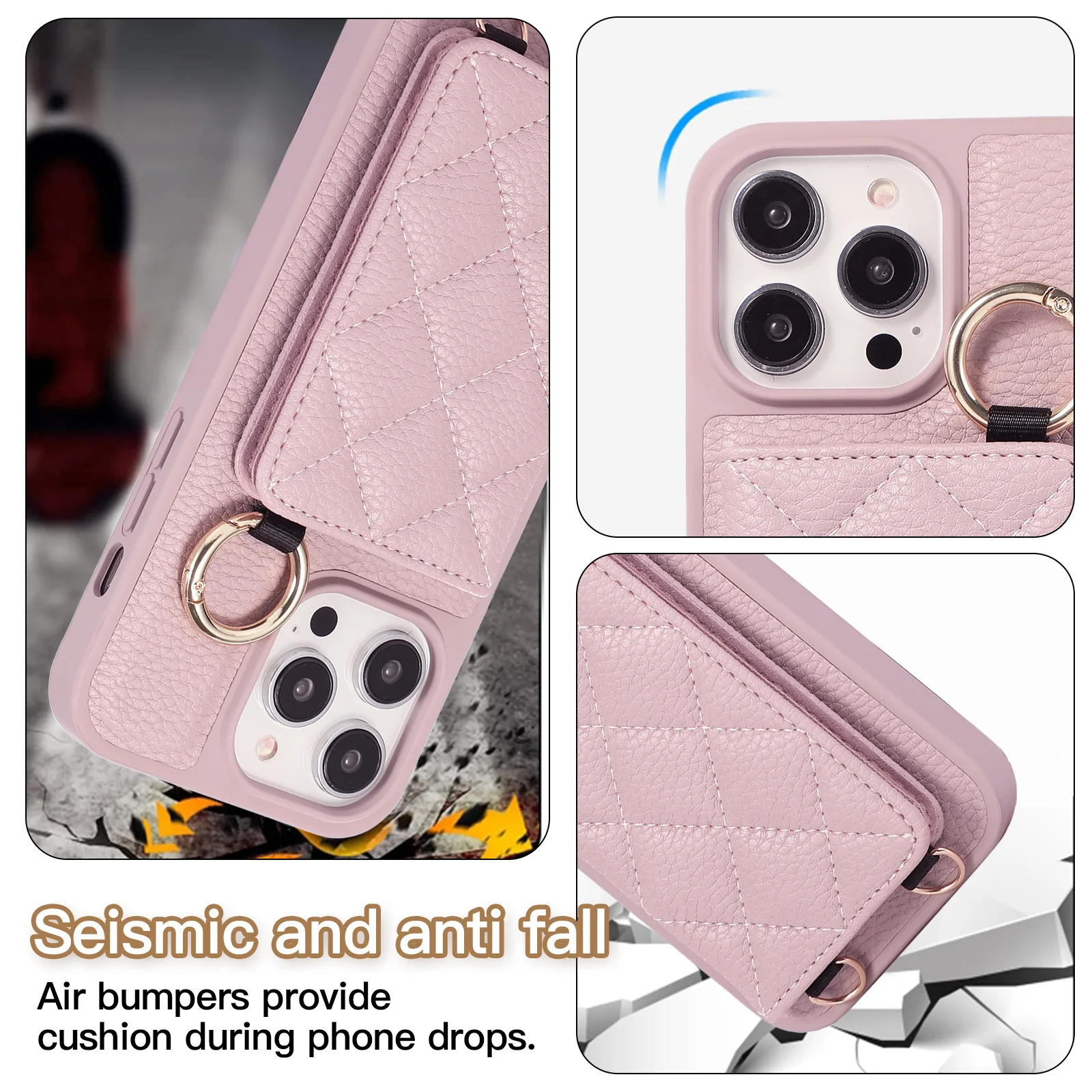 Wallet Shoulder Strap Case For iPhone 15 Pro Max 14 13 12 11 Pro Max 15 Plus Finger Ring Leather Card Slot Lanyard Back Cover