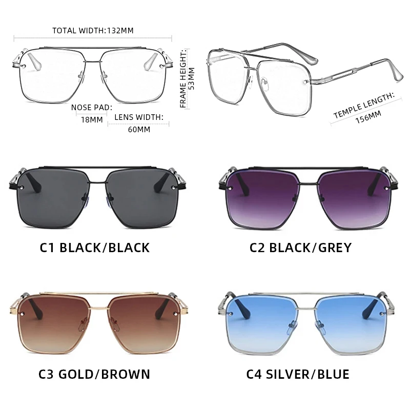 Luxury Metal Square Aviator Sunglasses - Unisex Fashion & Travel Shades