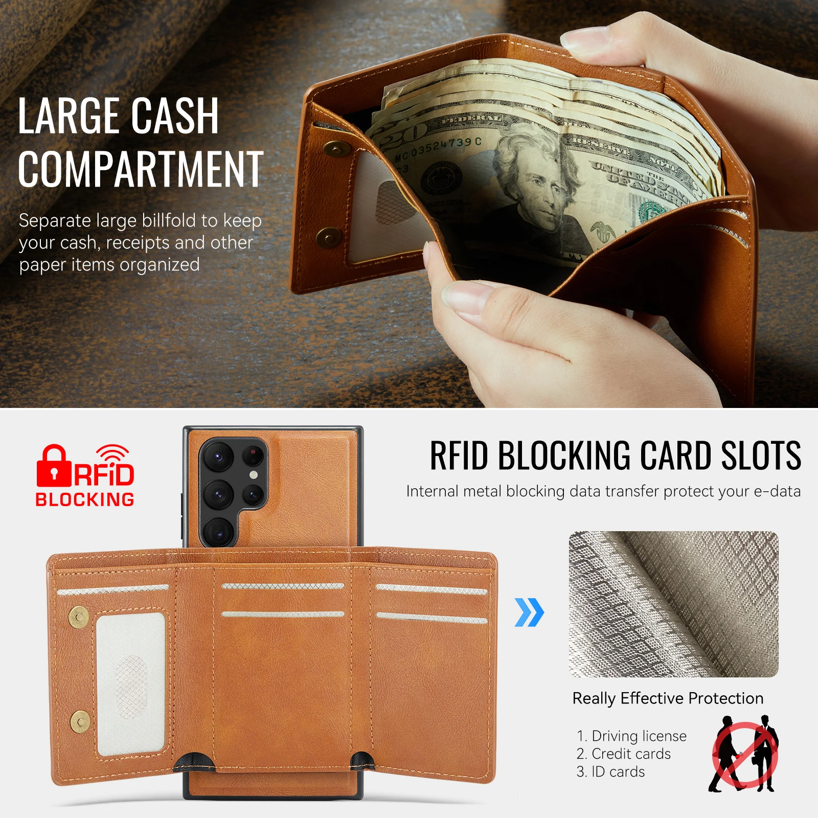 Magnetic Wallet Case with Wireless Charging and 5-Card Slot Holder
