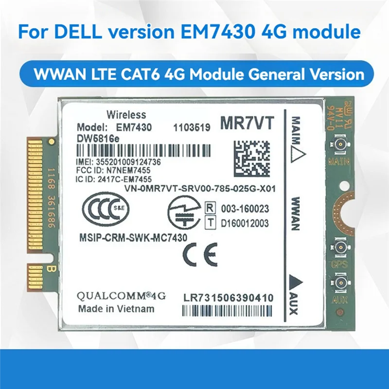 클래식-EM7430 WWAN 카드+ 3X 안테나 델 래티튜드/프리시전 노트북용 DW5816E CAT6 TEL 4G 모듈 M2 IoT WWAN USB 어댑터