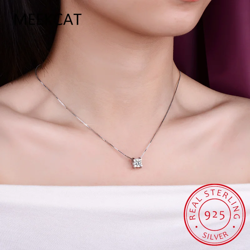 Moissanite Necklace Real Moissanite Square Pendant Necklace D Color VVS1 Lab Diamonds 925 Sterling Silver for Women Wedding Fine Jewelry PE032