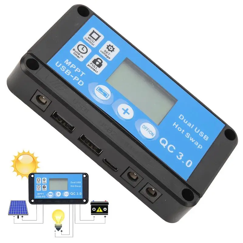 태양광 패널 충전 컨트롤러, LCD 디스플레이, 듀얼 USB 포트, 태양광 충전 컨트롤러, DC 12V, 24V, MPPT 컨트롤러