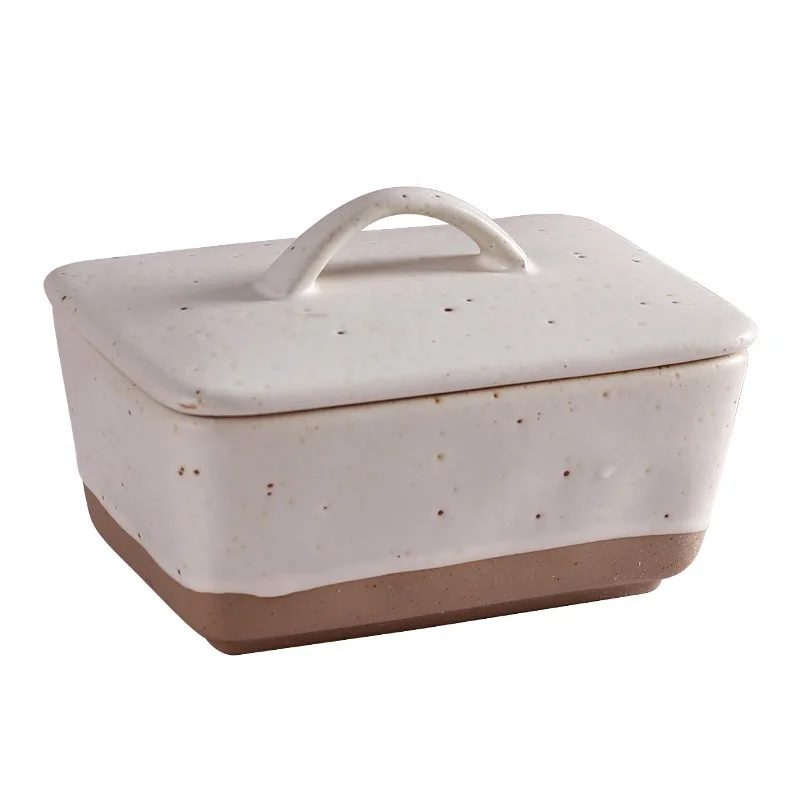 Ceramic Butter Dish With Lid Vintage Porcelain Butter Stick Storage Holder Plate Organizer With Handle Dishwasher Safe