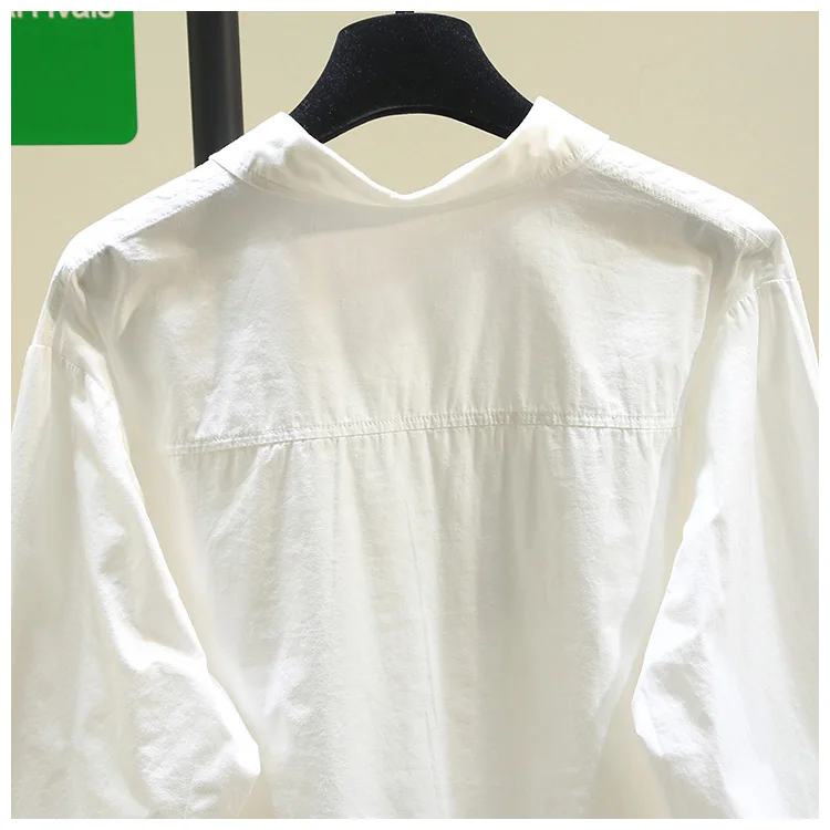 Spring and Autumn New Cute Cat Embroidery Pure Cotton Breathable Shirt for Women, Korean Style Casual Age-Reducing Versatile Student Layered Long-Sleeve White Shirt Top