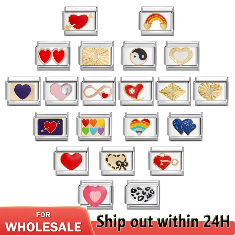 

Vintage Charm Bracelet Bagua Love Key Rainbow Italian Charm Links Fit 9mm Bracelet Stainless Steel Making DIY Jewelry