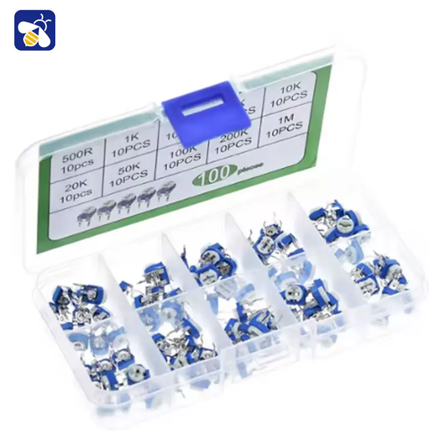 10 kinds of adjustable resistors potenciometroRM065 variable 1K 2K 5K 10K 50K 100K 500K ohm 1M horizontal blue and white potentiometer
