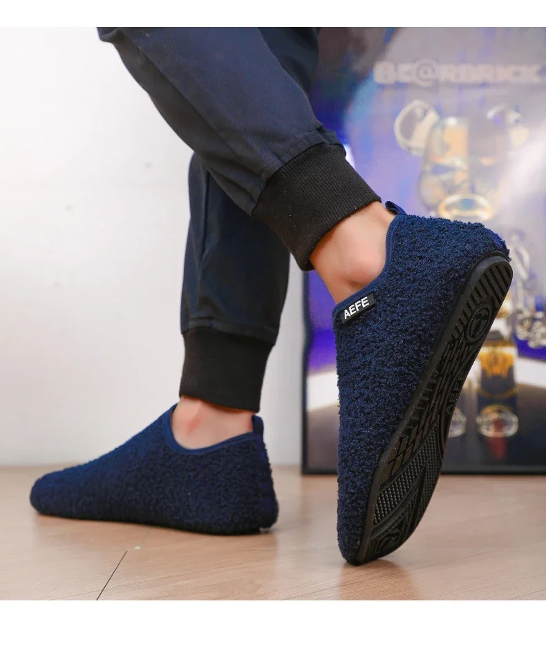 Se33bc32864014cd597c00474d796ba30O Warm Lightweight Cotton Slippers for Men Plush Winter Home Loafers