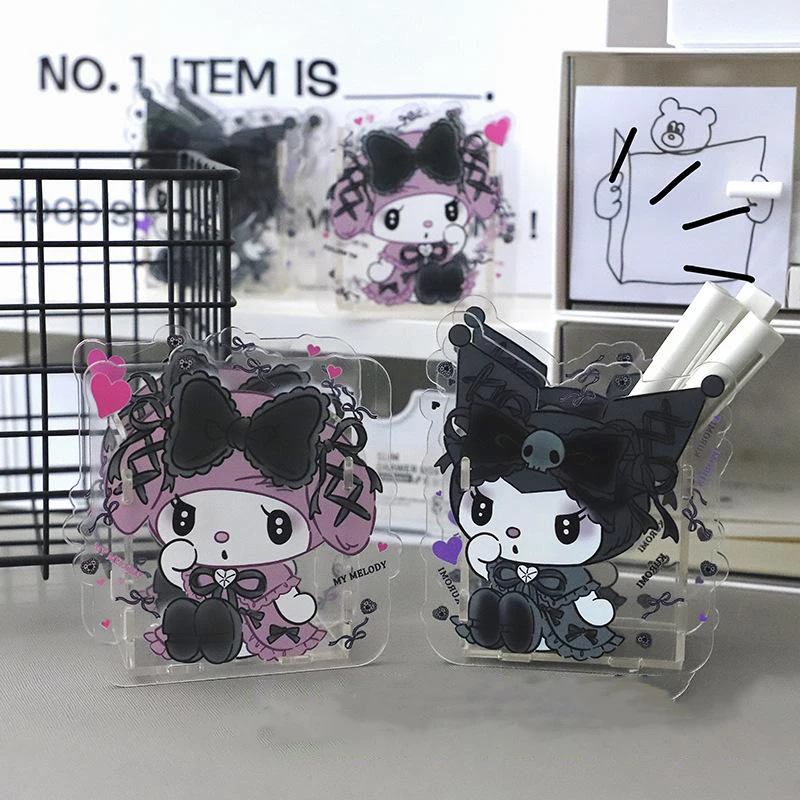 

Kawaii Kuromi Sanrios Accessories Cartoon Makeup Brush Container Acrylic Student Desktop Stationery Penholder Children's Gift