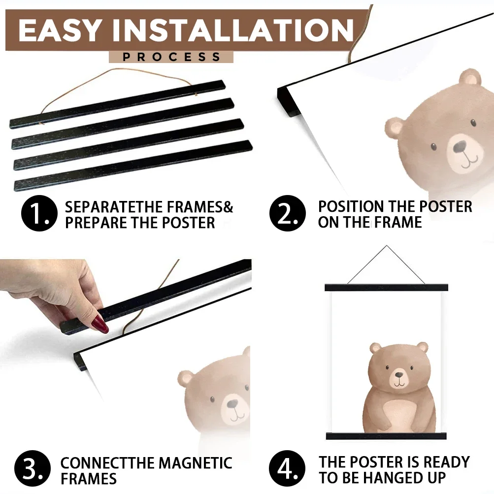 DIY Magnetic Wood Poster Frame Teak/Pine Photo Hangers Hanging Kit for Pictures Canvas Prints Poster Scroll Artwork Print Holder photo frame wood canvas frame wood photo frame wood frame wood picture frame art frames