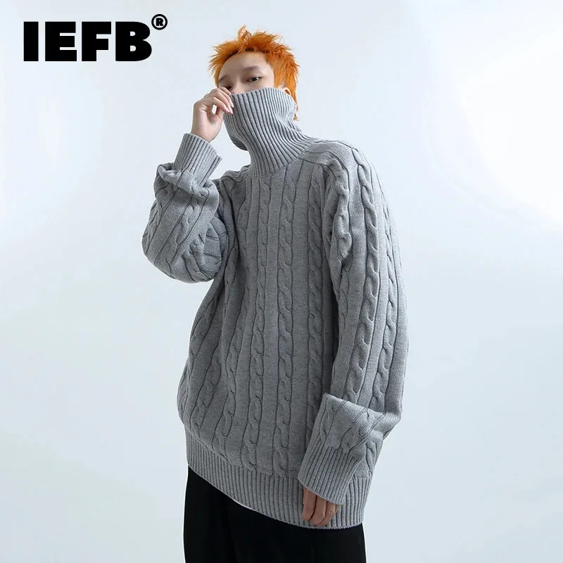 

IEFB Autumn Winter Men's Sweater Solid Color High Neck Shoulder Pad Pullovers 2023 High Street Striped Male Loose Tops 24X1392