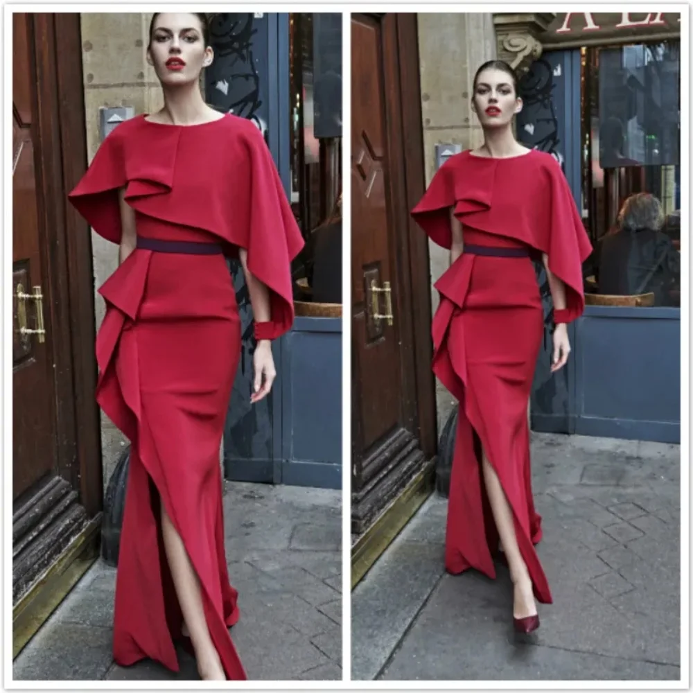 

Celebrity Red Carpet Dress Fashion Evening dress Formal Business Reception dress O-Neck Long Sleeve Satin Shtraight Floor-Length