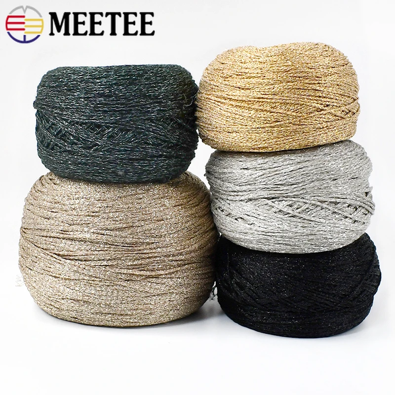 Meetee 100g/roll Gold Silver Yarn Bright Wire Crochet Metallized Thread DIY Hand-woven Knitting Cord Decor Crafts Accessories 6