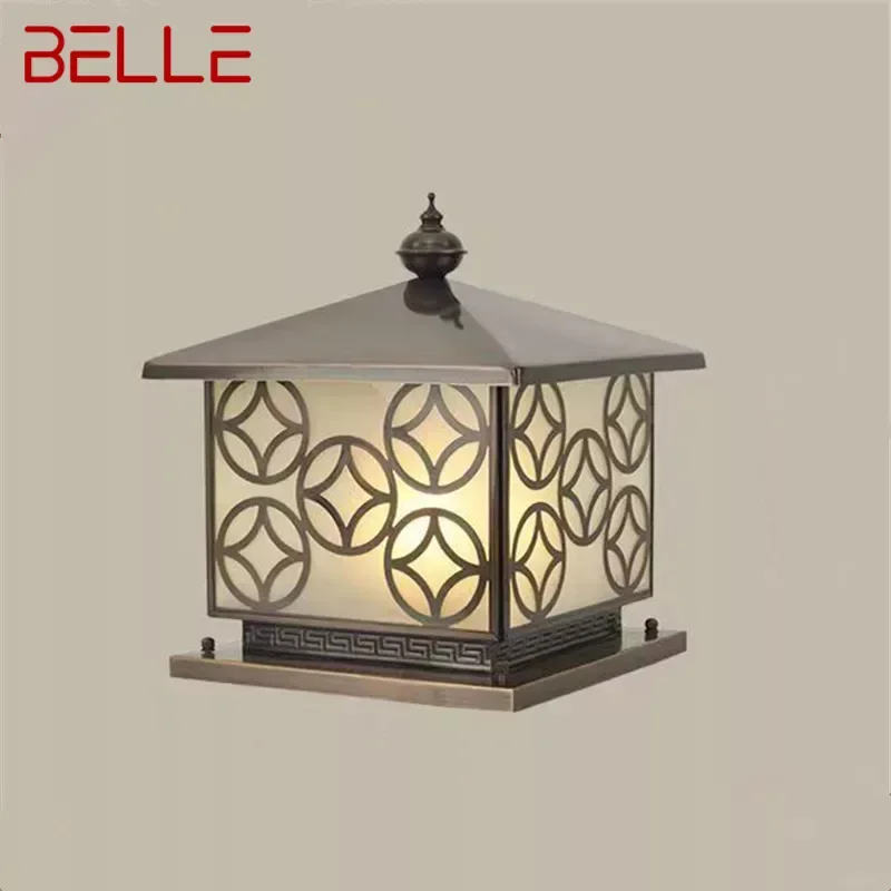 

BELLE Outdoor Electricity Post Lamp Vintage Creative Chinese Brass Pillar Light LED Waterproof IP65 for Home Villa Courtyard