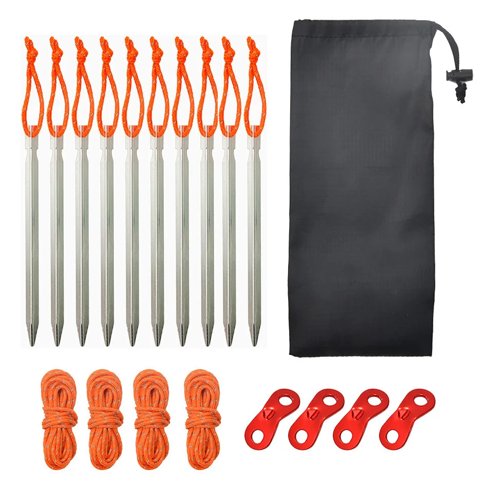 10Pcs/lot 18cm Aluminum Alloy Tent Pegs Tent Nail Tent Wind Rope Buckles Tent Rope Set Canopy Stakes Ground Camping Tent 3