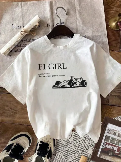 Women's Casual Retro Cool Girl F1 Racing Printed Round Neck Short Sleeved T-Shirt Daily White T-Shirt Graphic T Shirts Vintage 1