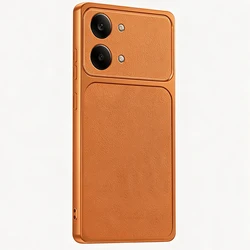 Luxury Leather Texture Shockproof Hybrid Case - Hard PC Cover with Soft Shell for Poco X5 (Orange)
