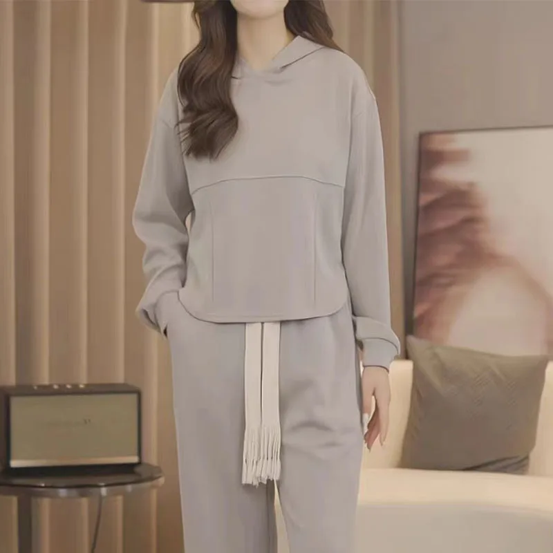 2025 Spring Autumn Women Clothing Sets Hoodies+Wide Leg Pants 2Pcs Suits Solid Color Female Casual Tracksuit Fashion Streetwear 2