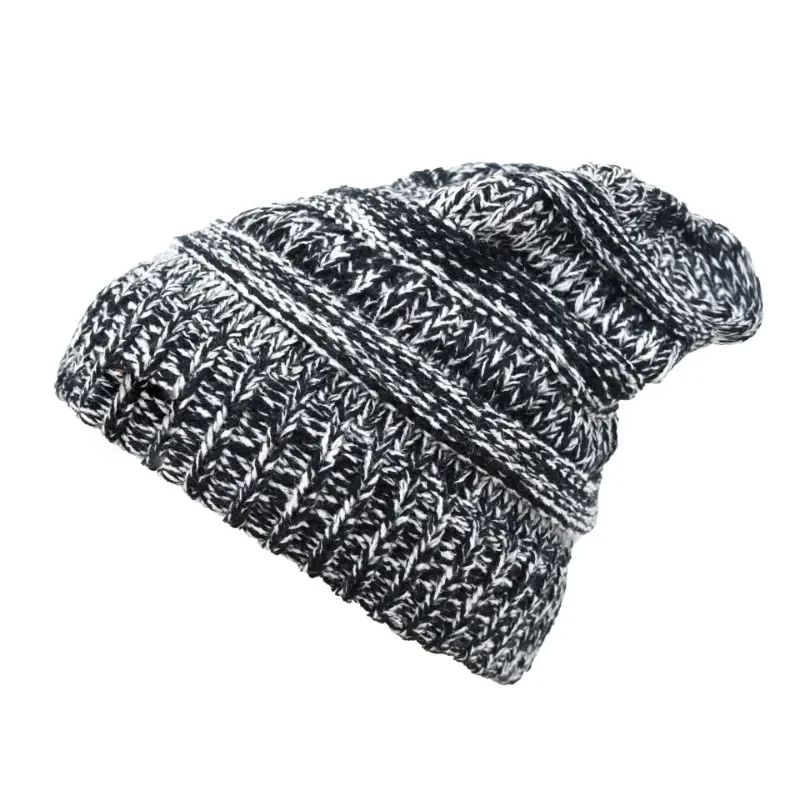 

Ladies Wool Hat Ponytail Knitted Europe and The United States Autumn and Winter Multi-coloured Pullover Cap Elastic Skull Cap