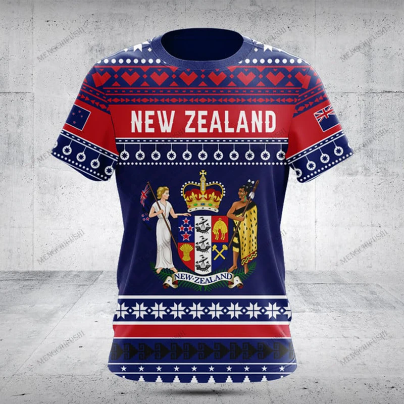 

Custom Name New Zealand Emblem Christmas Skull Graphic T-shirts O-neck Sportswear Loose Oversized Unisex Short Sleeve Tees