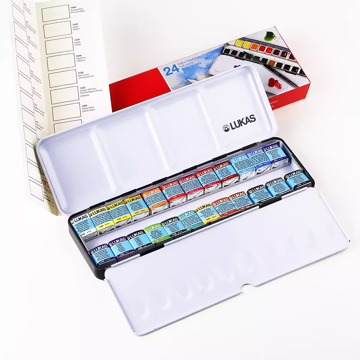 Lukas Travel Watercolor Paint 24 Colors Half Pans Transparent Watercolor Painting Brush Sketchers' Portable Palette Metal Box - 6