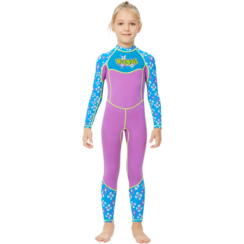 

2023 New Children Swimsuit Girls One Piece Long Sleeve Swimsuit Quick Drying Sunscreen Jellyfish Hot Spring Diving Suit
