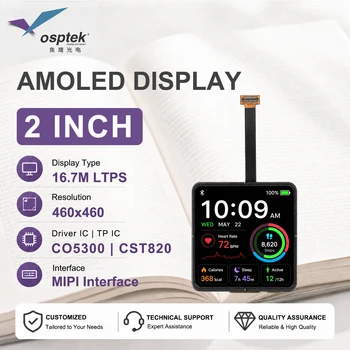 Pantalla AMOLED de 2 Pulgadas, 460x460, Interfaz MIPI, Panel Táctil Integrado, 800nit de Alto Brillo, 16.7M Colores, Pantalla Circular para Dispositivos Inteligentes 1