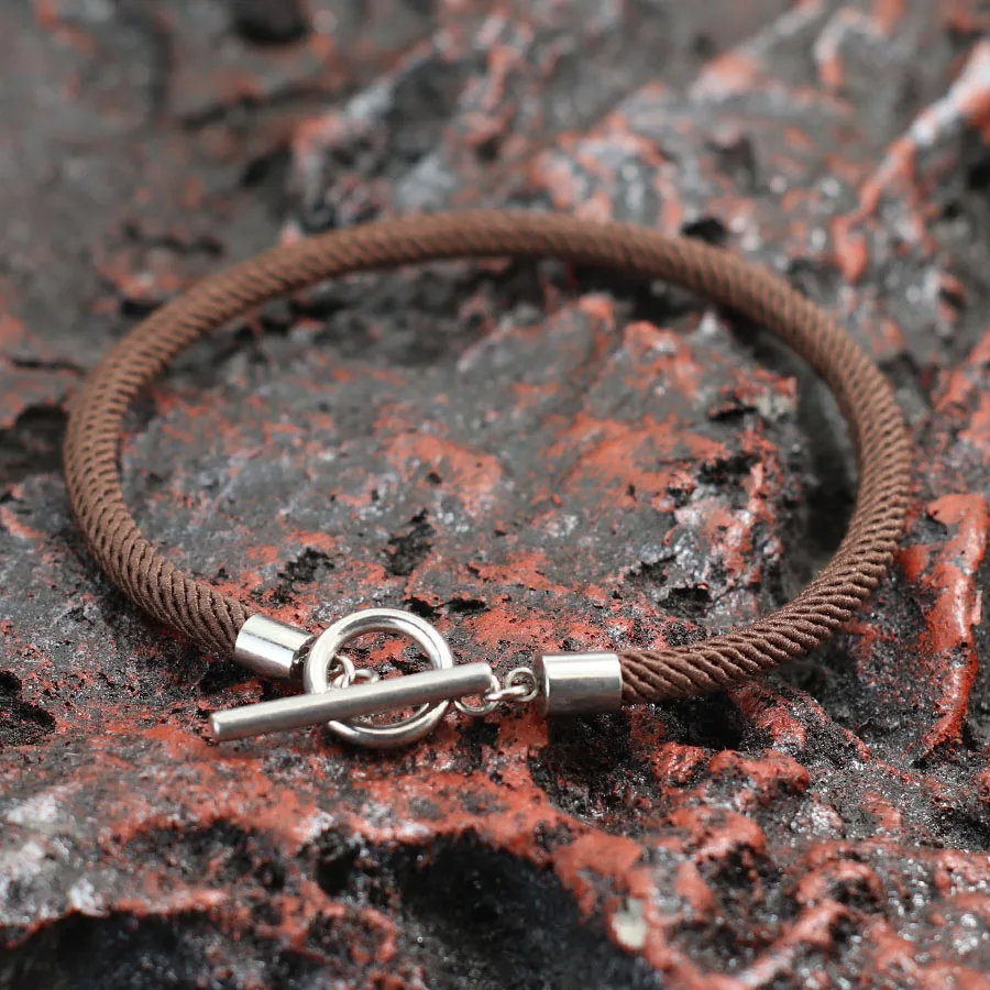 Stainless Steel Men Bracelet with Lucky Red Thread and OT Buckle