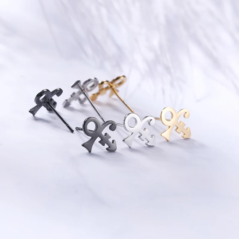 Mini Prince Symbol Cufflinks Earrings Stainless Steel Ear Studs Vintage Style New Fashion Birthday Party Jewelry Gifts for Women 4