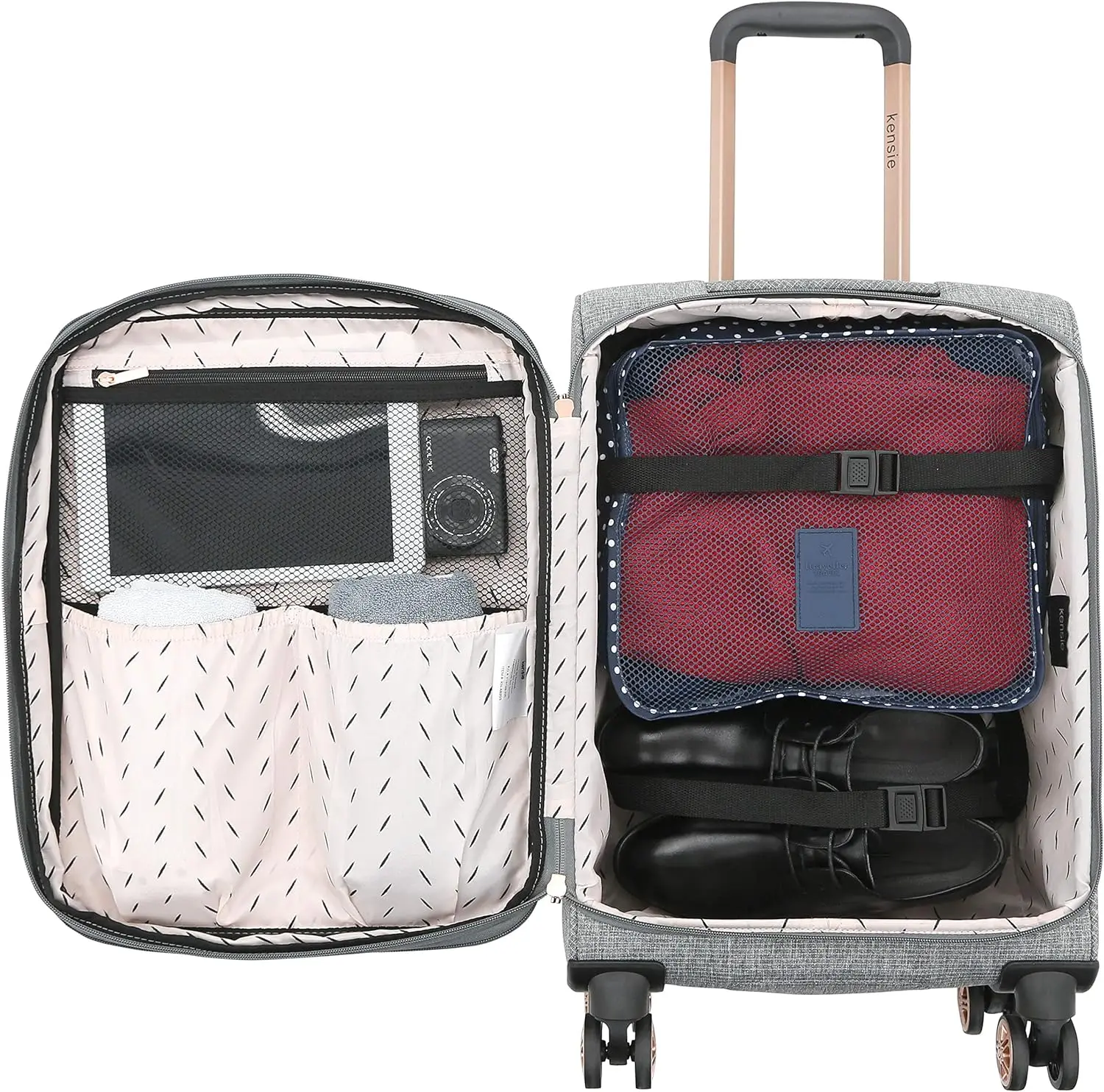 kensie Women's Hudson Softside Spinner Luggage, Heather Gray,