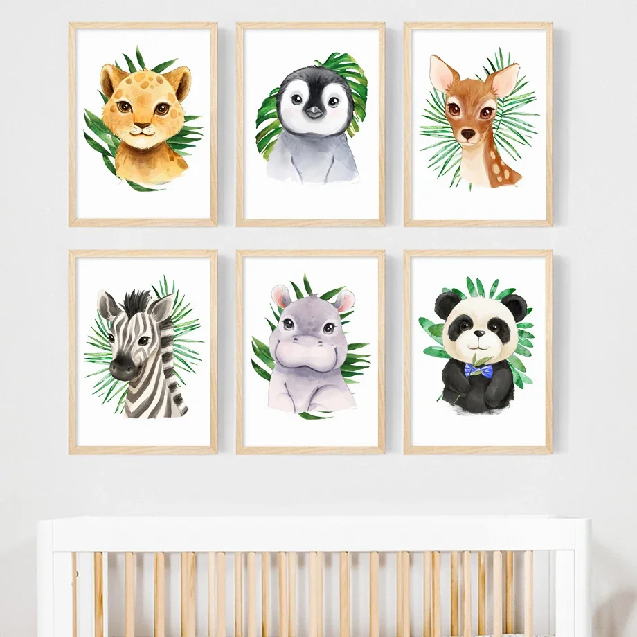 

Baby Tiger Deer Penguin Panda Leaf Wall Art Canvas Painting Nordic Posters And Prints Animal Wall Pictures Baby Kids Room Decor