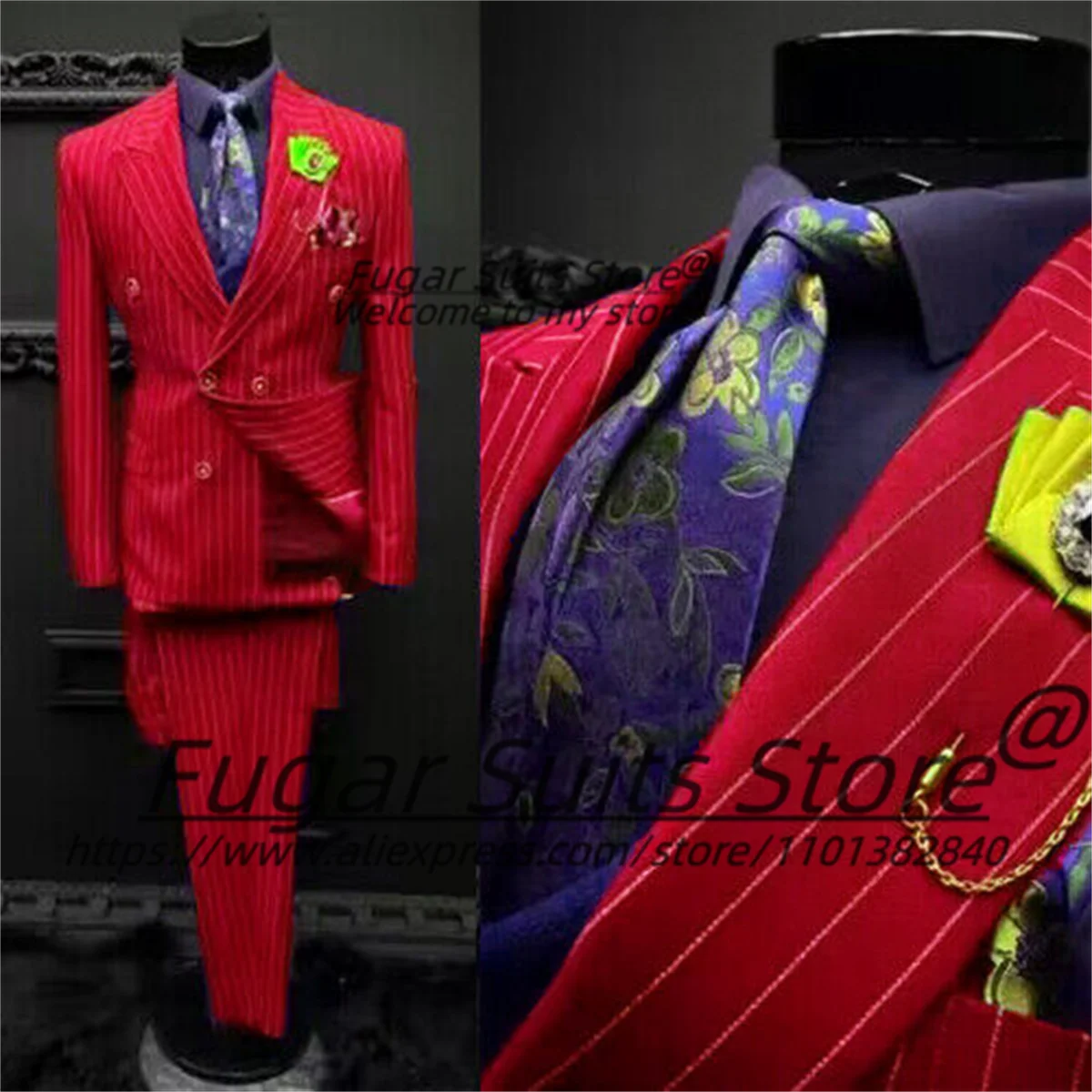 Men's Elegant Stripe Wedding Suits Slim Fit Double Breasted 2Pieces Sets Business Blazers