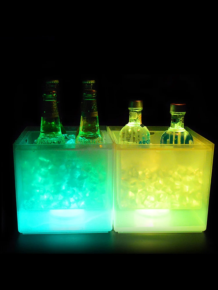 Luminous Portable Champagne Wine Ice Bucket Double-Layer Beer Barrel Bar Ice Buckets Nightclub Bar Party Decor
