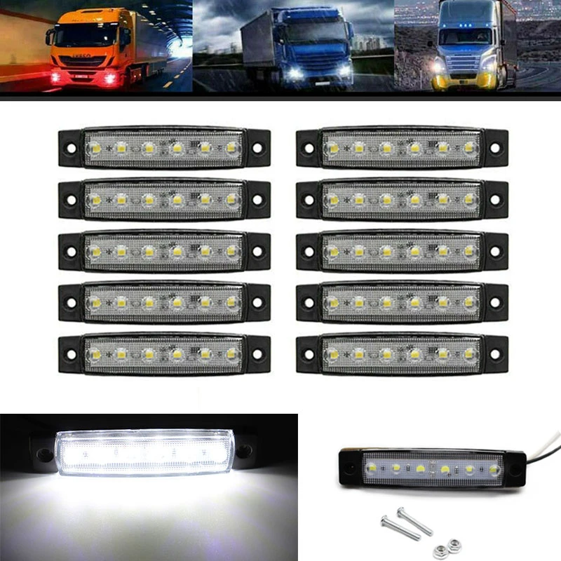 

10pcs 12V Car External Lights White 6 SMD LED Auto Truck Lorry Side Marker Indicator Trailer Light Tail Rear Side Lamps