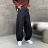 Durable Black Raw Jeans Men Plain Loosen Wide Leg Baggy Denim Bottoms Male's Classic Work Pants 2