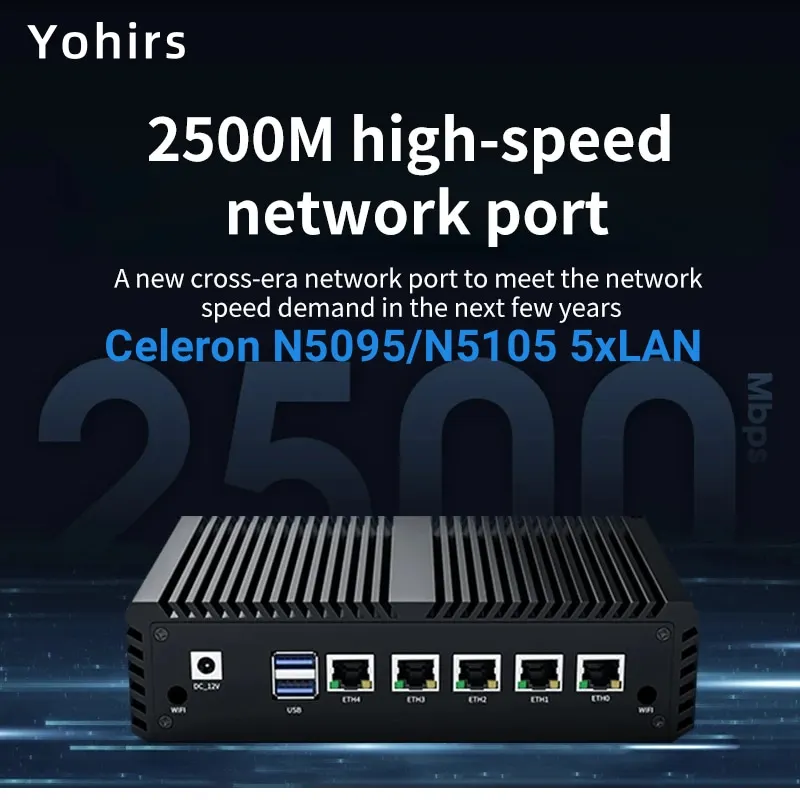 

5xLAN Firewall Router Celeron N5095/N5105 2.5G pfSense Mini PC Intel i226 2500M Virtual Machine VPN Appliance OPNsense Openwrt