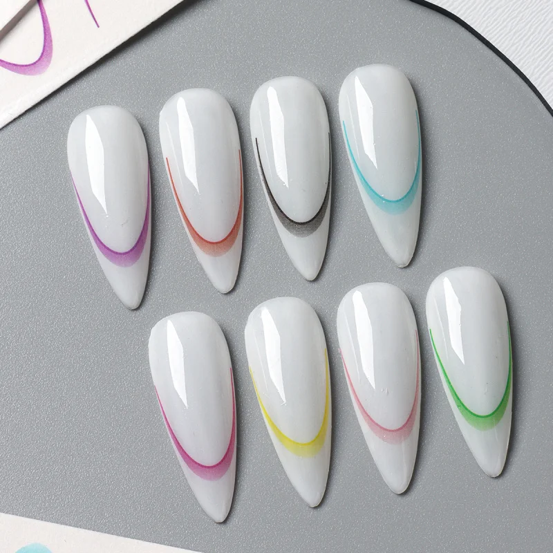 8 Stück Farbverlauf Französische Linie Wasser Nagelaufkleber Set Bunte Streifen Ombre Designs Abziehbilder Führungen für DIY Dekoration Schablonenwerkzeuge – Detail 10