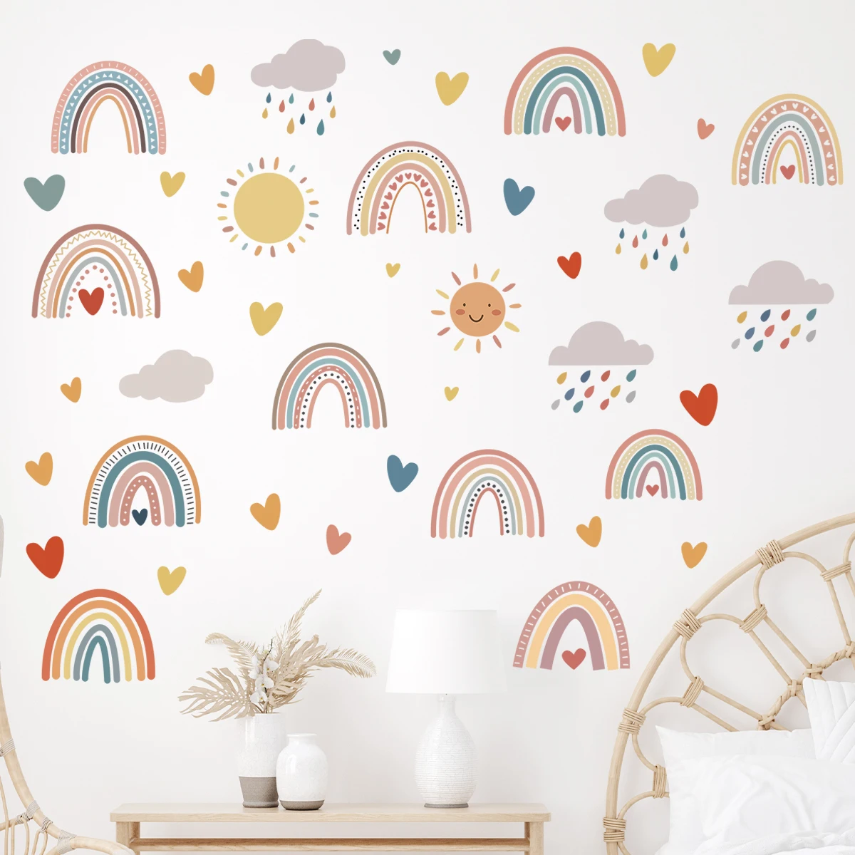 Cartoon Cute Cloud Sun Rainbow Wall Stickers Kids Room Wall Art Children Bedroom Living Room Decor Home Decoration Decals wall sticker