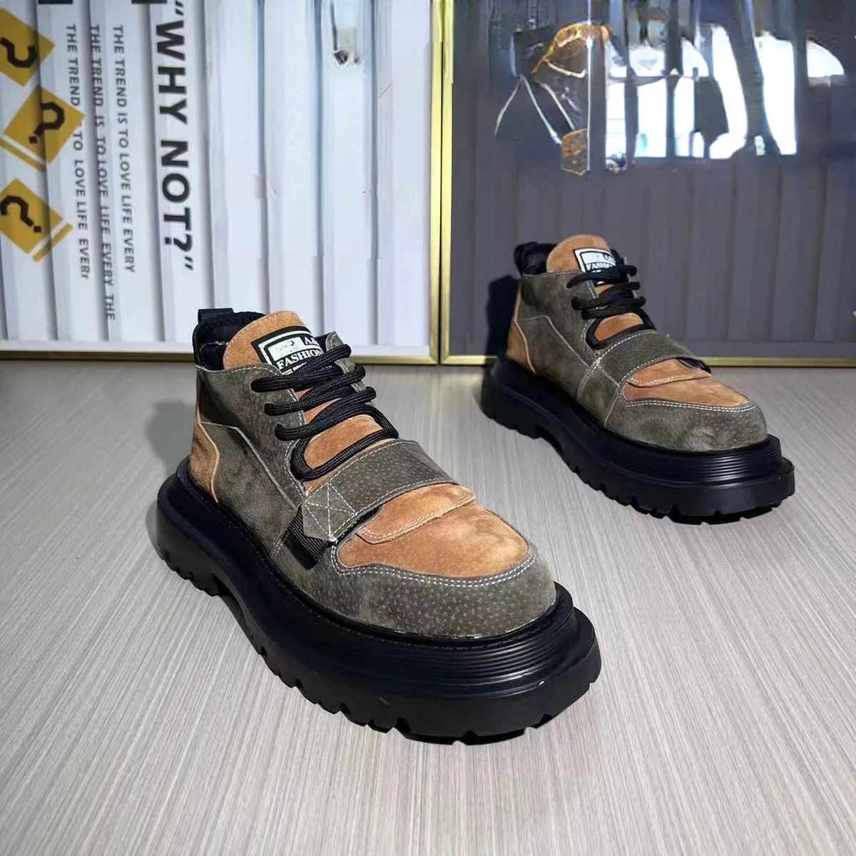 Herbst Neue Marke Color Block Designer Gothic Biker Herren Casual Leder Outdoor Schuhe Stiefeletten für Männer_voghion.com