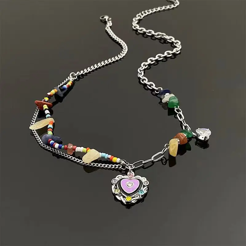 Fashion Bohemian Crystal Heart Pendant Necklaces for Women Sweet Girl Natural Stone Charm Chain 2023 Jewelry Party Wedding Gifts