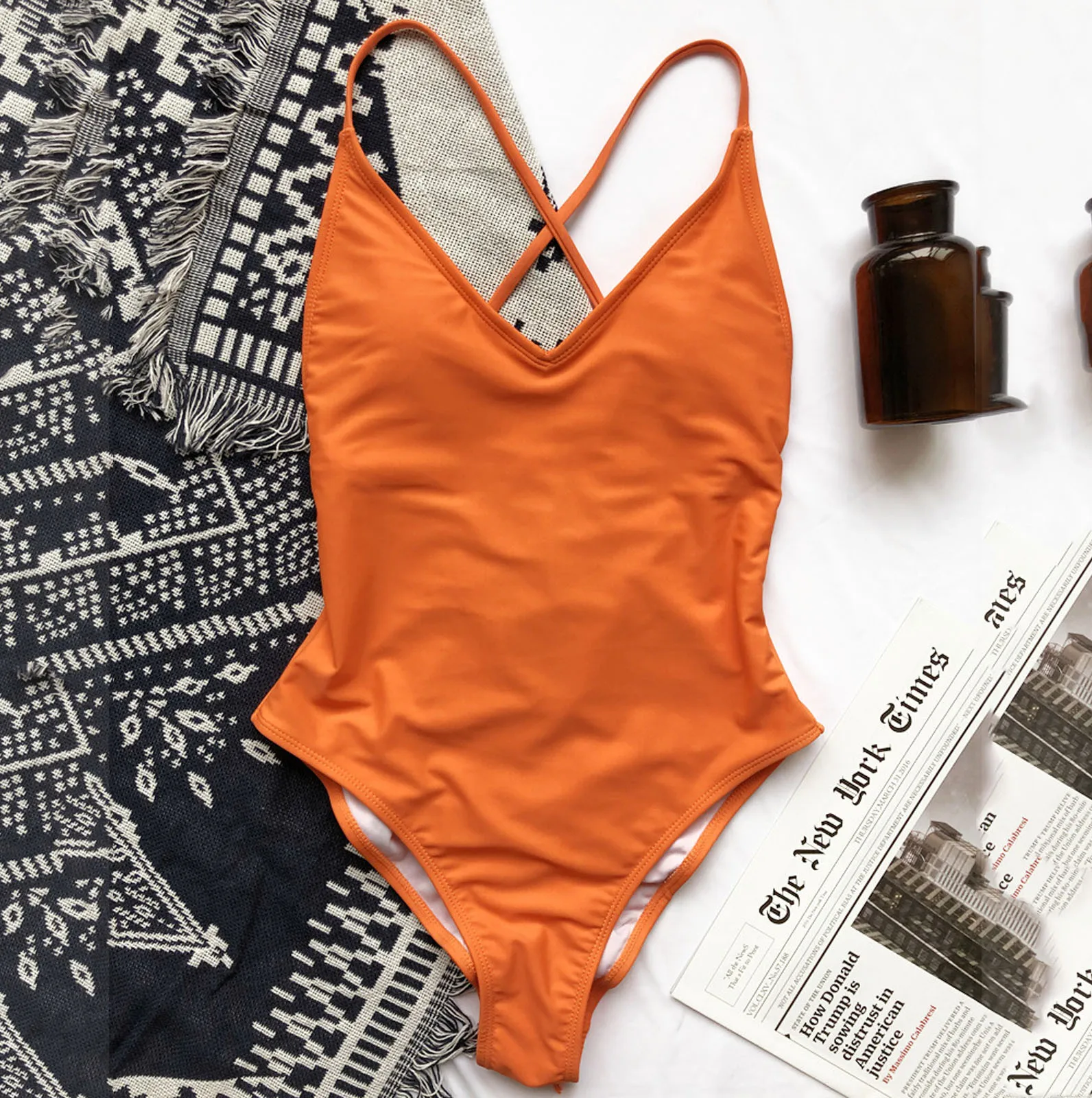Women’s Sexy High-Cut Push-Up Bikini Set – Solid Color, Lace-Up One-Piece Swimwear for Beach Outfits Beachwear Swimwear