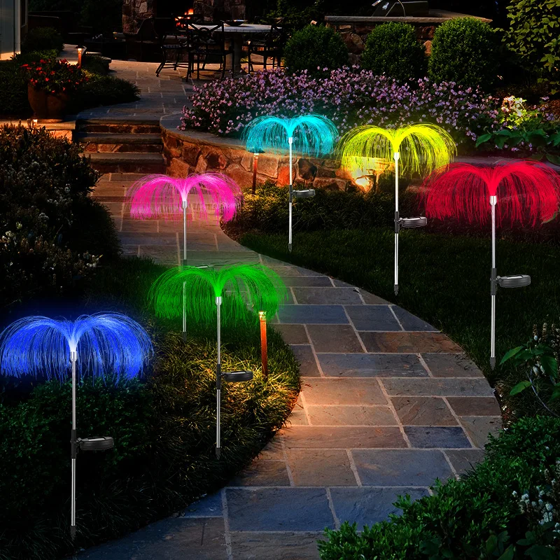 1/2/4PCS Outdoor Solar Garden Light Landscape Lighting Solar Jellyfish Fiber Optic Lights Fireworks Atmosphere Lamp for Yard Gar 2
