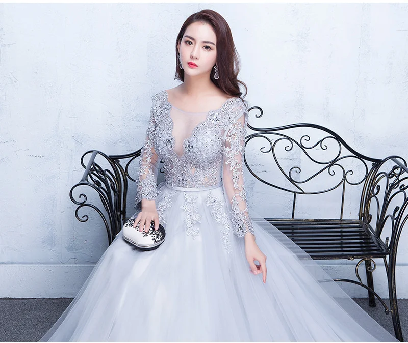 long formal dresses for women Elegant sexy V-neck evening dress lace wine red toast Dress Small Tail annual meeting host long sleeve dinner dress long evening dress