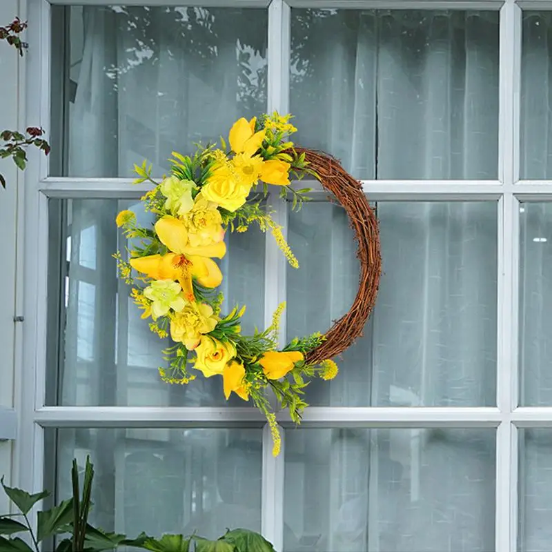 

Yellow Rose Wreath Front Door Decors for Farmhouse Aesthetic Yellow Roses Realistic Spring Wreath Garland for home decorations