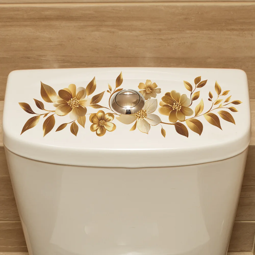 Golden Pattern Vinyl Wall Stickers for Bathroom Decor Wall Decor Toilet Sticker Furniture Sticker Adhesive Wallpaper Home Decal