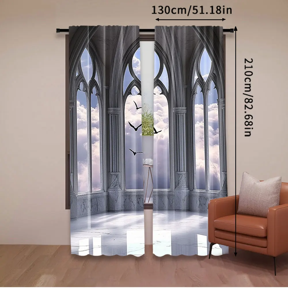 2Pcs Gothic Curtains Medieval Stone Balcony Graphic Design Mystic Middle Age Story For Bedroom Living Room And Dining Room A 5